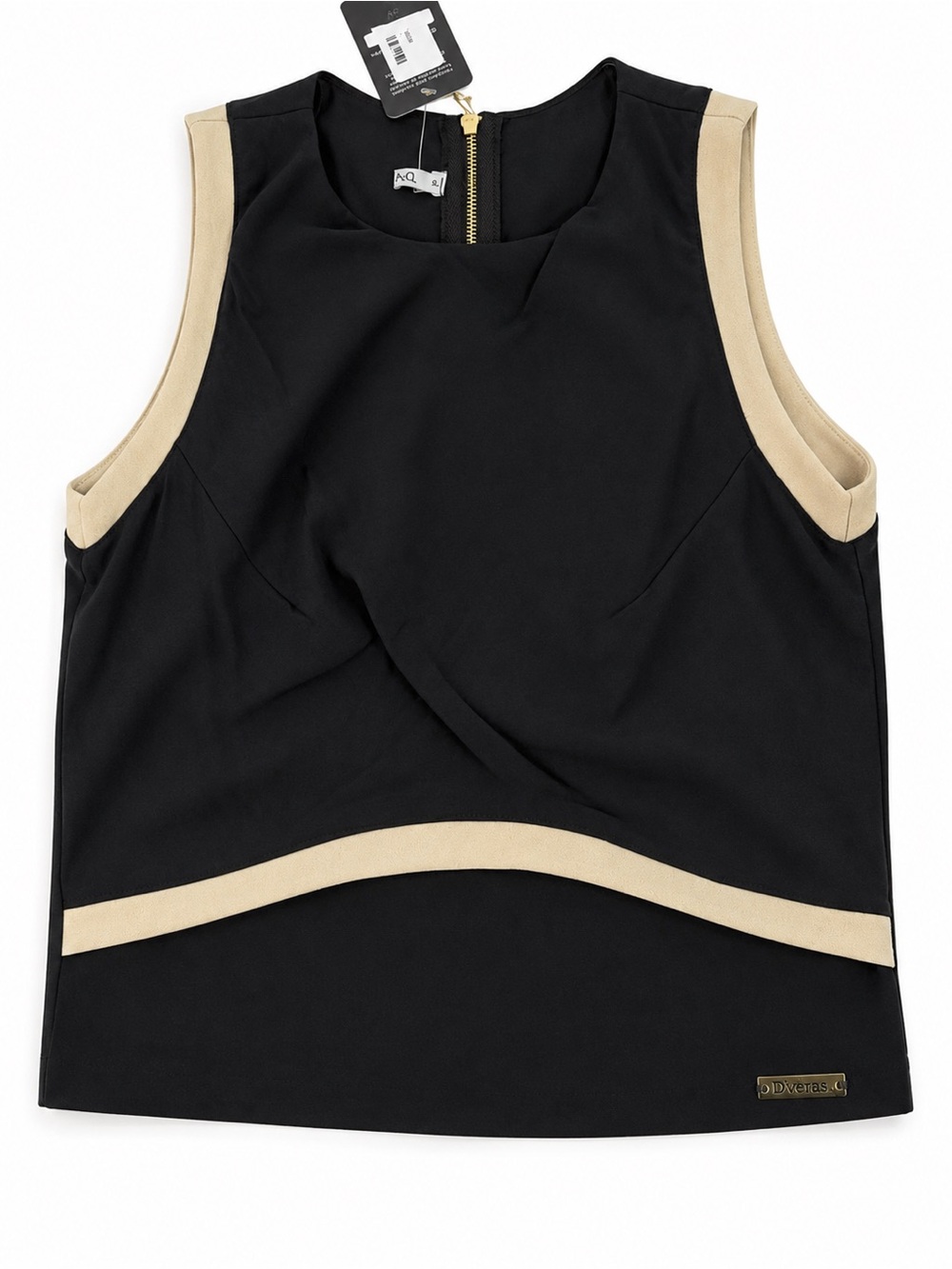 D&Y Black Tank Top with Beige Trim
